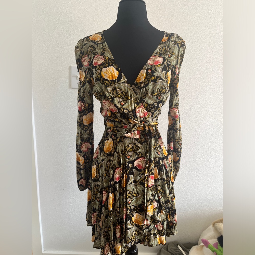 Ecote black floral wrap dress. Size M.